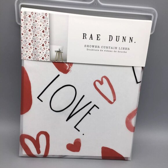 Rae Dunn Red Open Hearts LOVE Shower Curtain LINER Valentines Day Black LL NEW - Picture 3 of 10